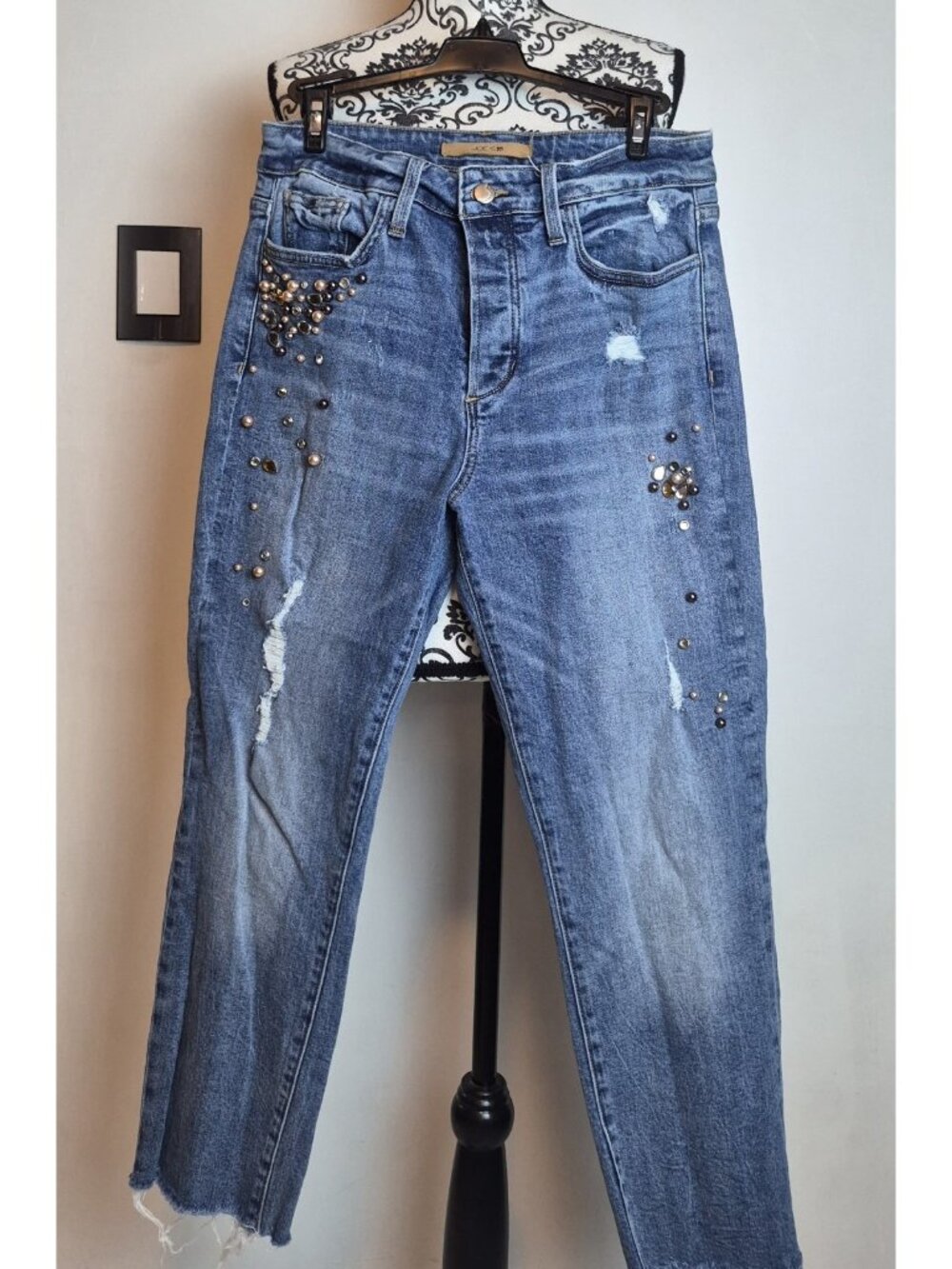 Joe's Jeans The Smith High Rise Straight Ankle 28 Embellished Distressed